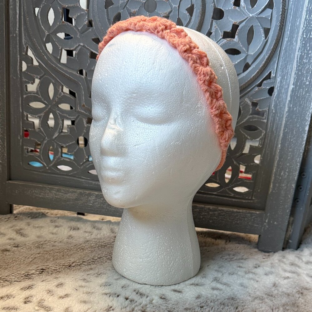 Peach clamshell crochet headband festival boho earth girl bohemian wanderlust
